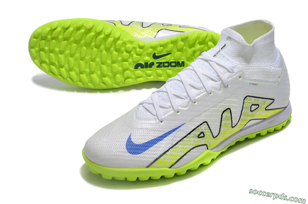 Nike Air Zoom Mercurial Superfly 9 Elite TF High-Tops Football Shoes - White/Blue/Yellow 3