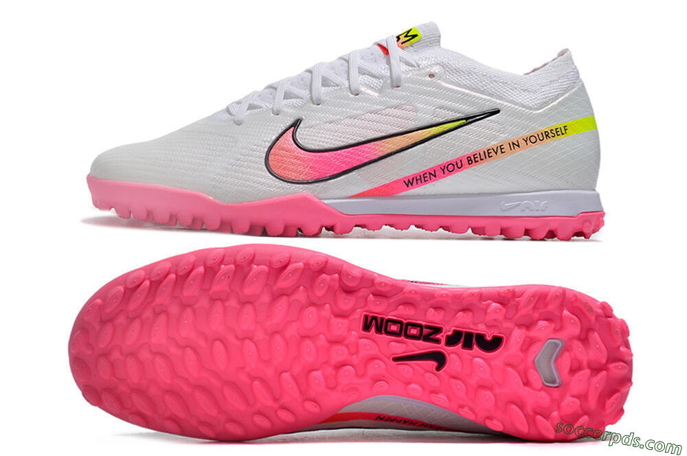 Nike Air Zoom Mercurial Vapor 15 Elite TF Low-Tops Football Shoes - White/Pink/Black/Green 0
