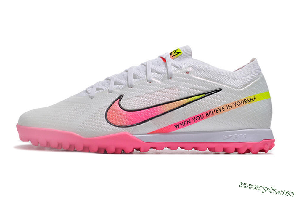 Nike Air Zoom Mercurial Vapor 15 Elite TF Low-Tops Football Shoes - White/Pink/Black/Green 2