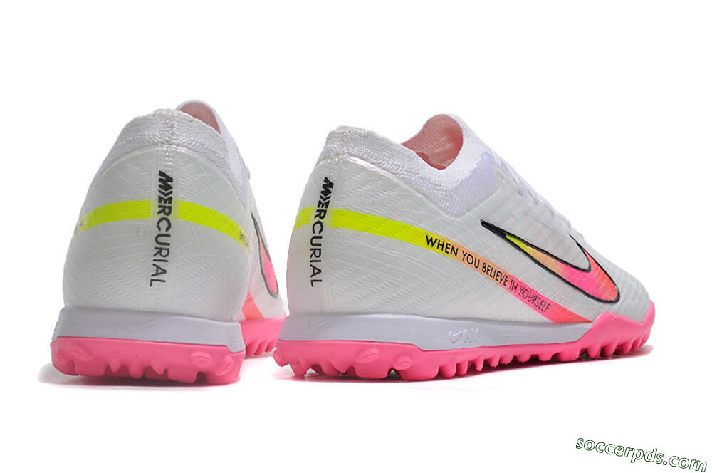 Nike Air Zoom Mercurial Vapor 15 Elite TF Low-Tops Football Shoes - White/Pink/Black/Green 6