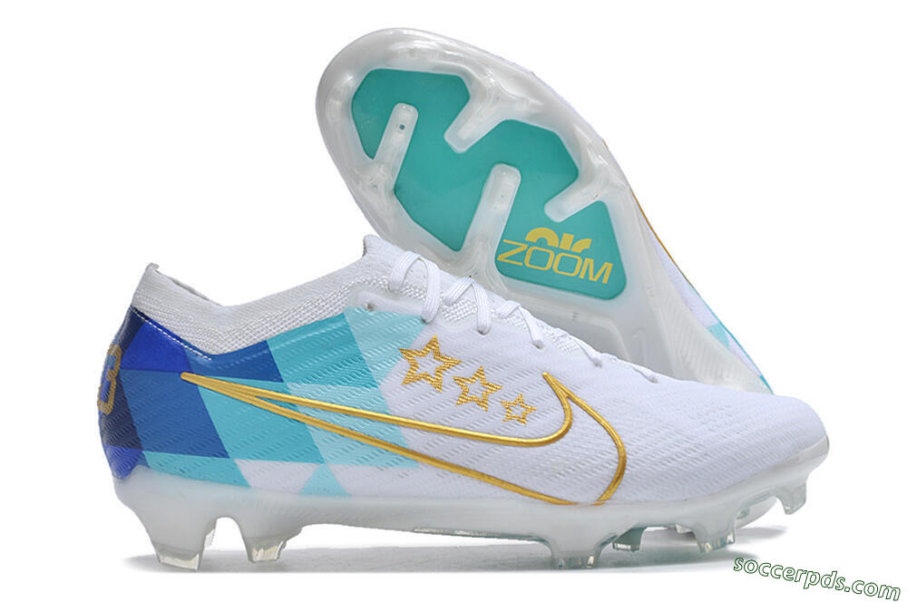 Nike Air Zoom Mercurial Vapor 15 Elite FG Low-Tops Football Boots - White/Blue/Gold 1