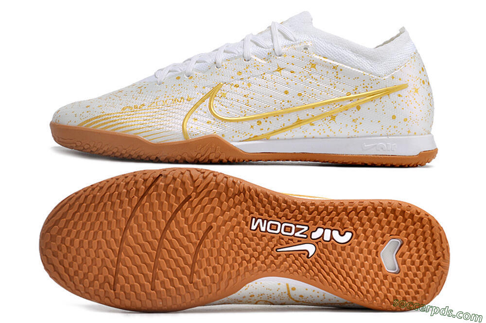 Nike Air Zoom Mercurial Vapor 15 Elite IC Low-Tops Football Shoes - White/Gold/Brown 0