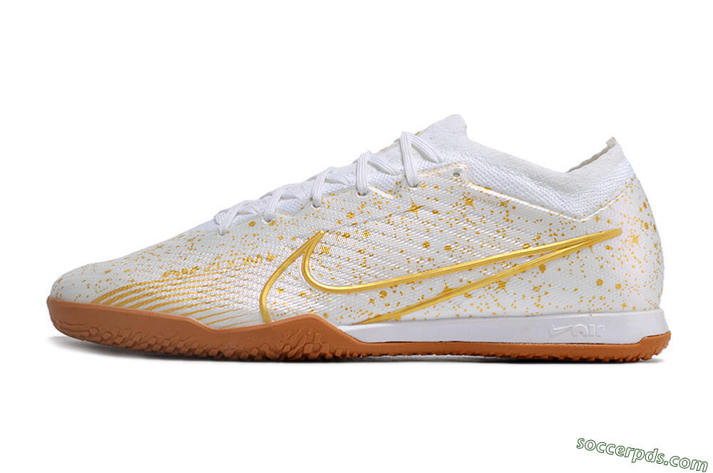 Nike Air Zoom Mercurial Vapor 15 Elite IC Low-Tops Football Shoes - White/Gold/Brown 2