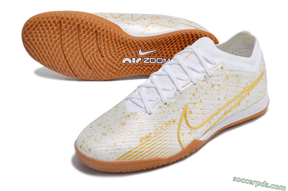 Nike Air Zoom Mercurial Vapor 15 Elite IC Low-Tops Football Shoes - White/Gold/Brown 3
