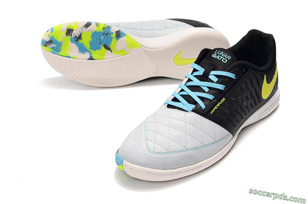 Nike Lunar Gato 2 IC Low-Tops Football Shoes - Black/Blue/Yellow 1