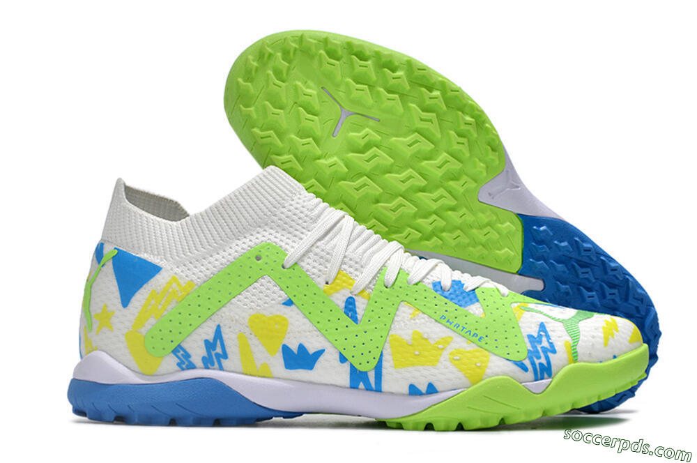 Puma Future Ultimate TF Low-Tops Football Shoes - White/Blue/Yellow/Green 1