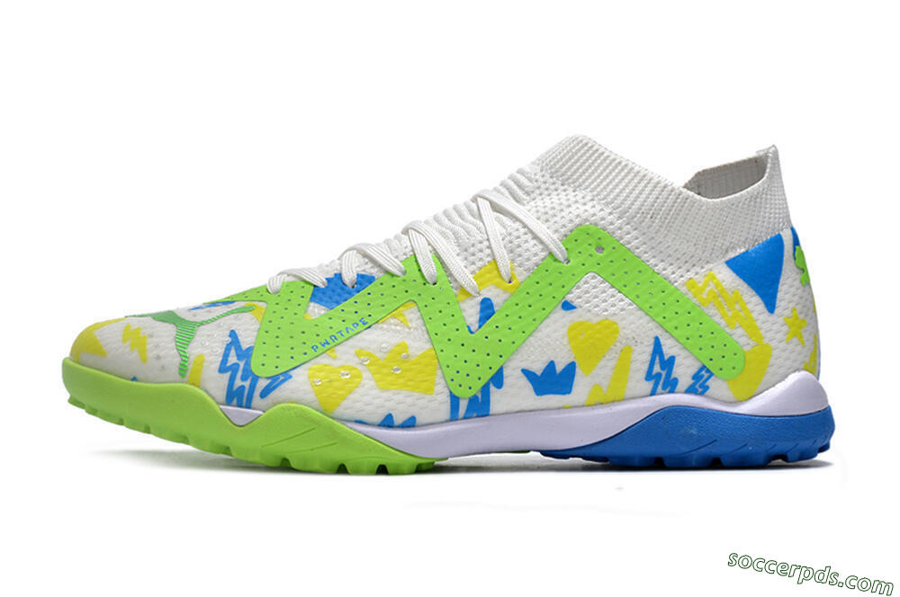 Puma Future Ultimate TF Low-Tops Football Shoes - White/Blue/Yellow/Green 2