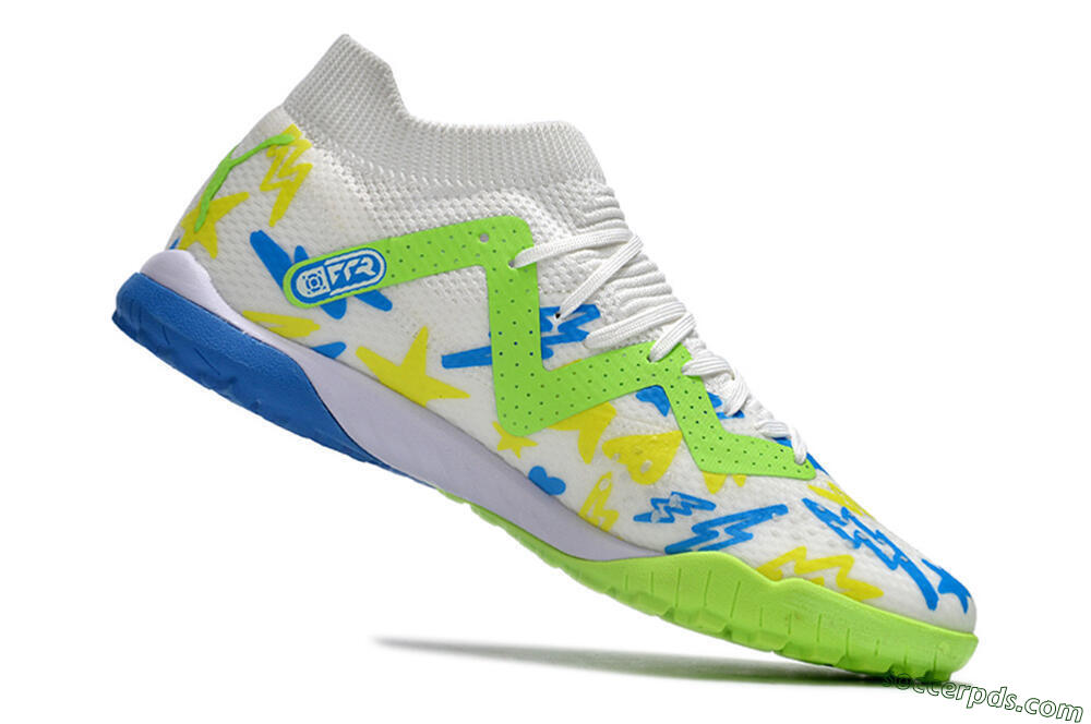 Puma Future Ultimate TF Low-Tops Football Shoes - White/Blue/Yellow/Green 4