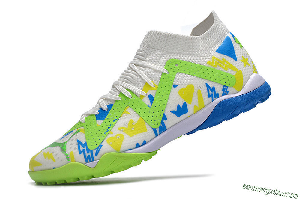 Puma Future Ultimate TF Low-Tops Football Shoes - White/Blue/Yellow/Green 5