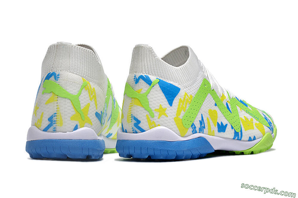 Puma Future Ultimate TF Low-Tops Football Shoes - White/Blue/Yellow/Green 6