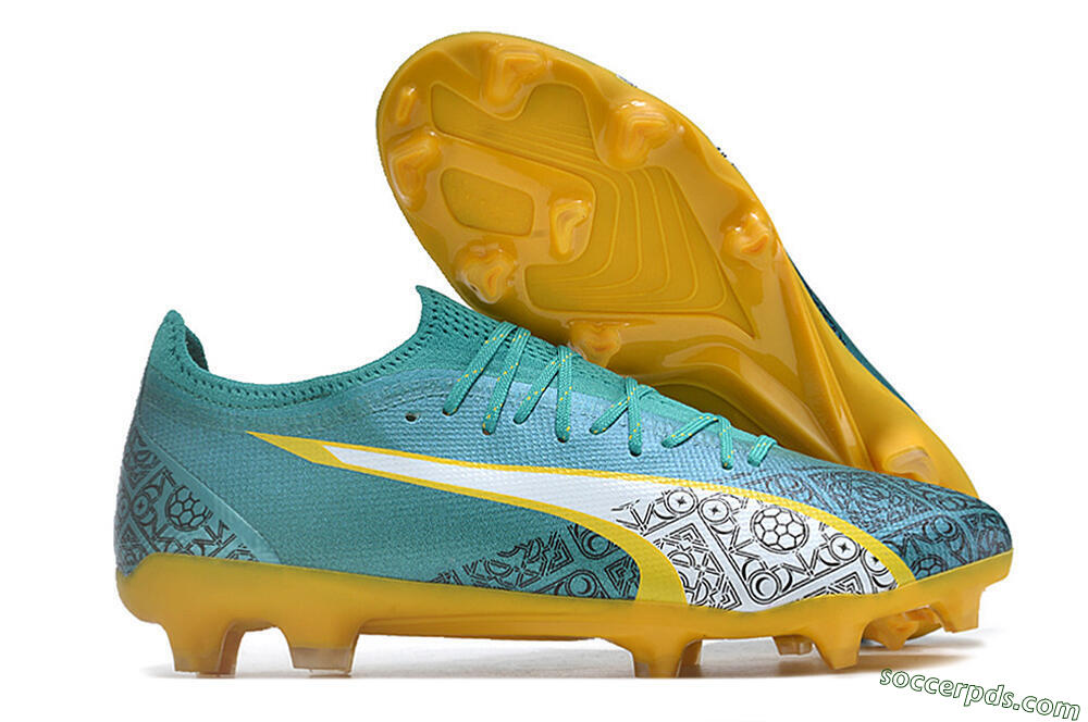 Puma Ultra Ultimate FG Low-Tops Football Boots - Jade/White/Yellow 1