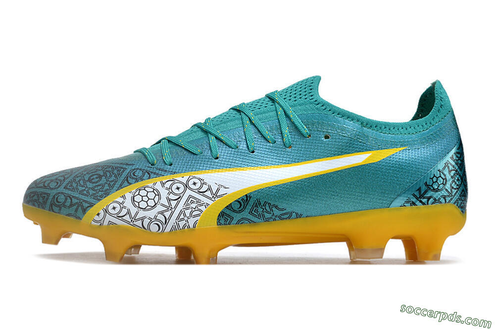 Puma Ultra Ultimate FG Low-Tops Football Boots - Jade/White/Yellow 2