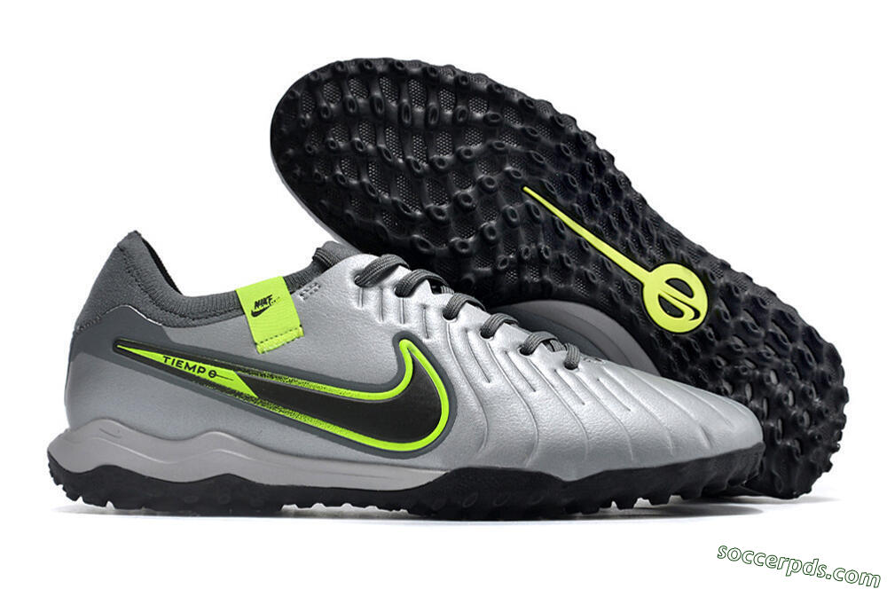 Nike Tiempo Legend X Pro TF Low-Tops Football Shoes - Silver/Black/Yellow 1