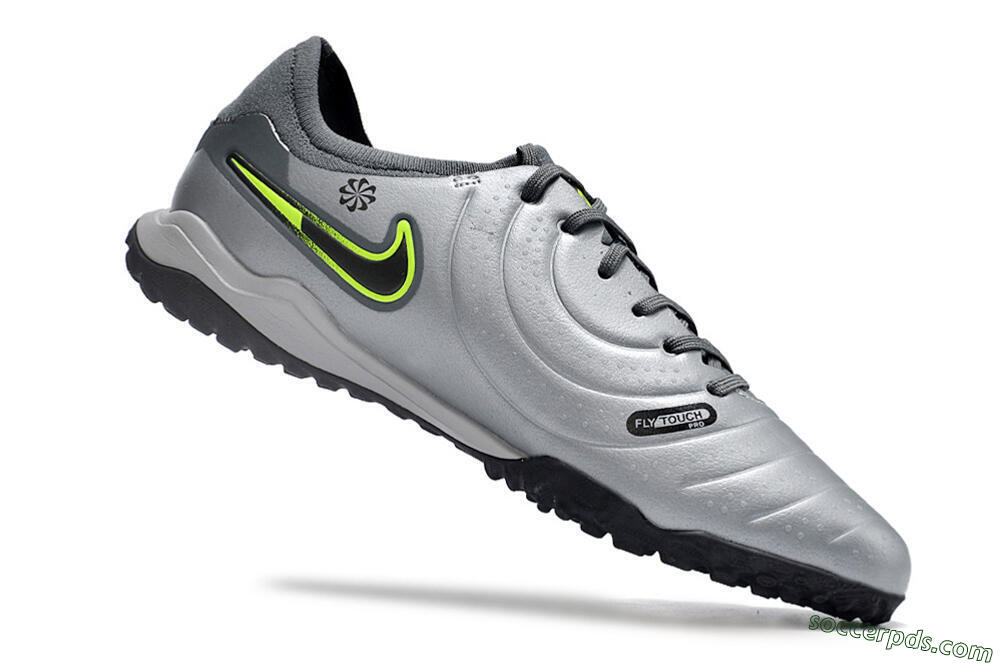Nike Tiempo Legend X Pro TF Low-Tops Football Shoes - Silver/Black/Yellow 4