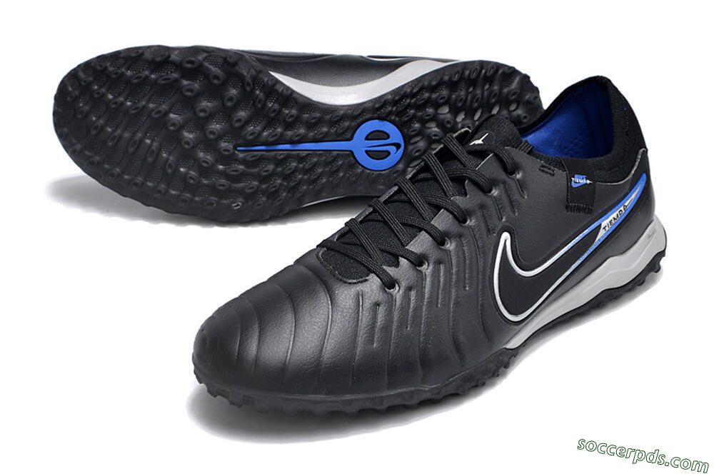 NikeTiempo Legend 10 TF Low-Tops Football Shoes - Black/Blue/White 3
