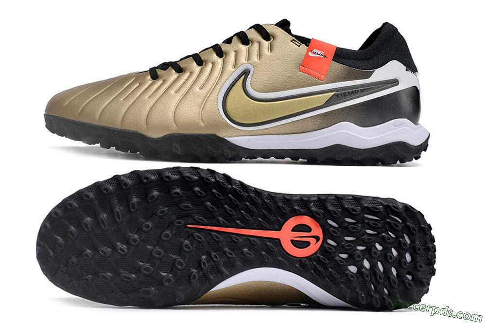 Nike Tiempo Legend 10 TF Low-Tops Football Shoes - Gold/White/Black 0