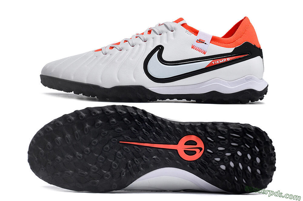 NikeTiempo Legend 10 TF Low-Tops Football Shoes - White/Black/Orange 0