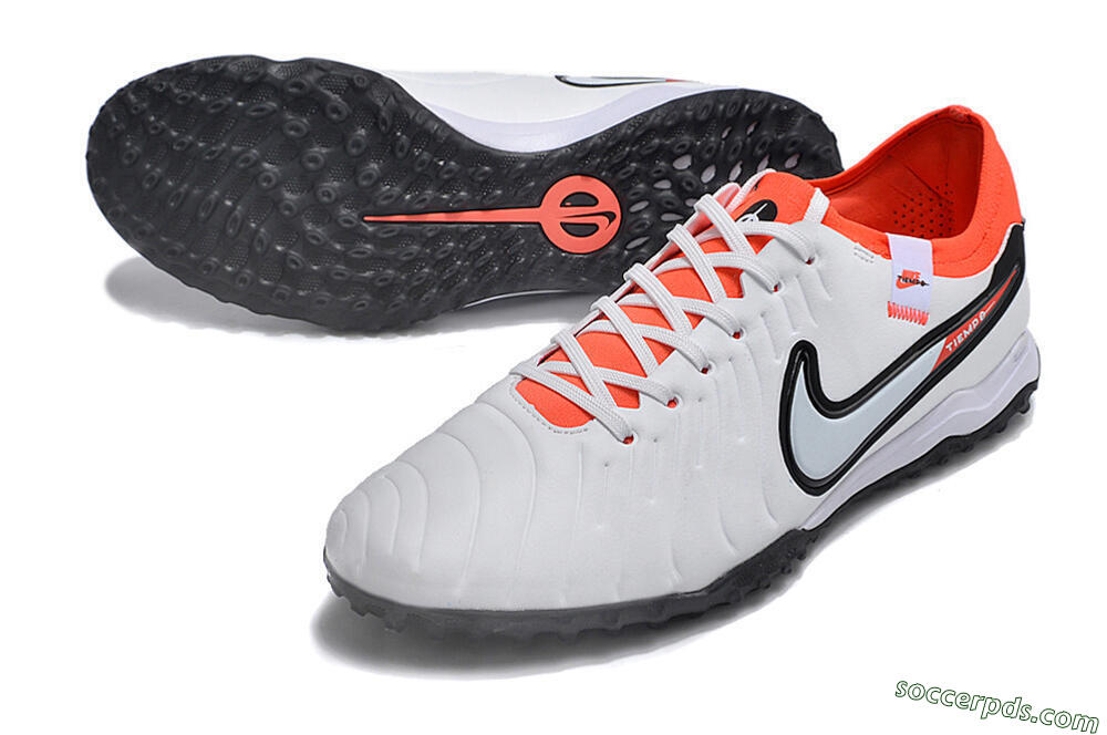 NikeTiempo Legend 10 TF Low-Tops Football Shoes - White/Black/Orange 3