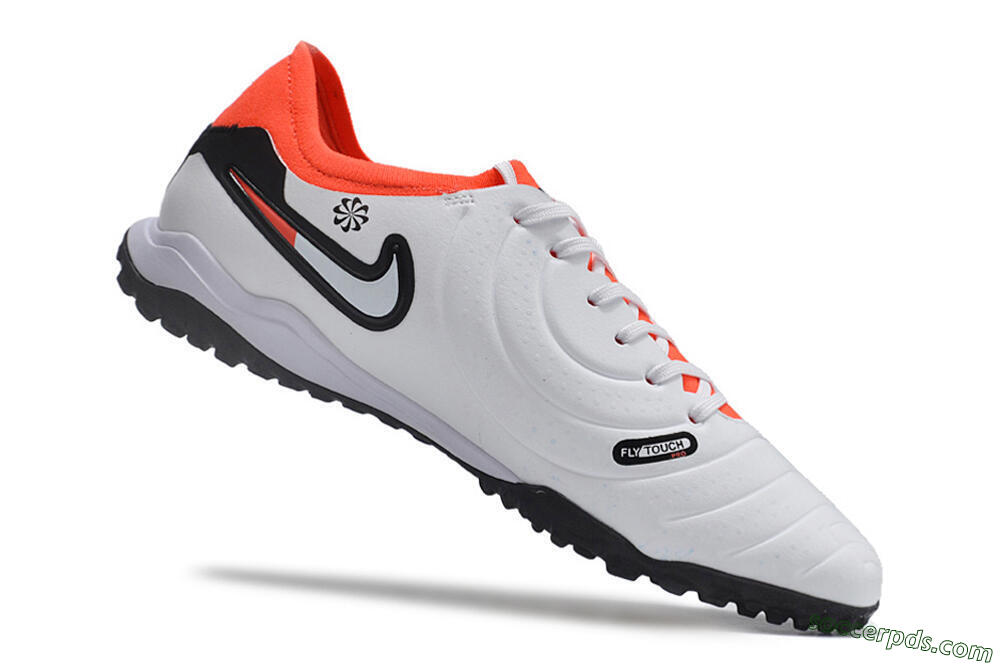 NikeTiempo Legend 10 TF Low-Tops Football Shoes - White/Black/Orange 4
