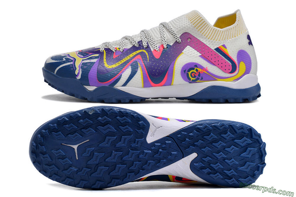 Puma Future X Powercat Tokyo Match TF Low-Tops Football Shoes - White/Purple/Blue/Yellow 0