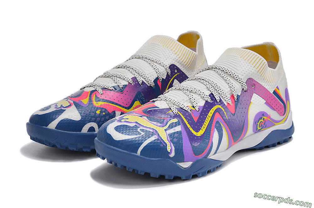 Puma Future X Powercat Tokyo Match TF Low-Tops Football Shoes - White/Purple/Blue/Yellow 5