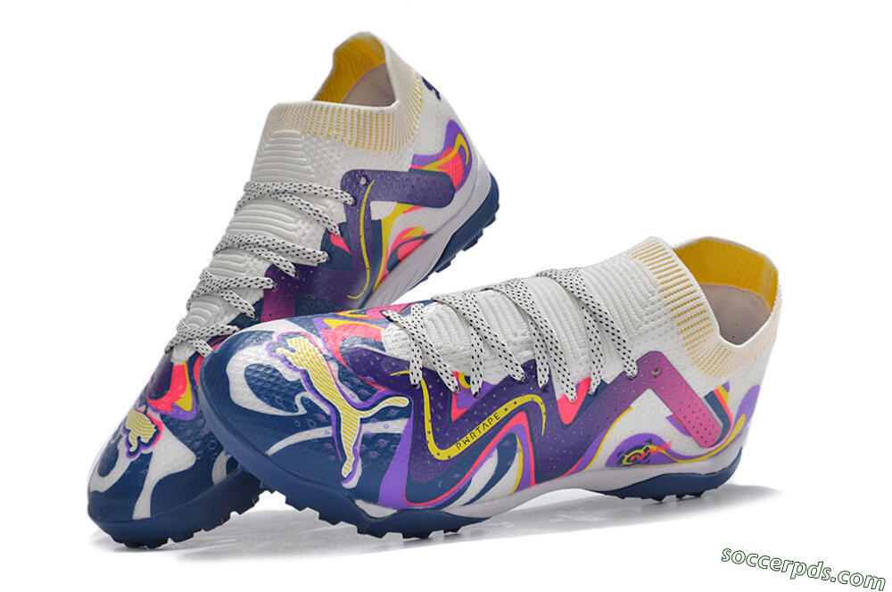 Puma Future X Powercat Tokyo Match TF Low-Tops Football Shoes - White/Purple/Blue/Yellow 6