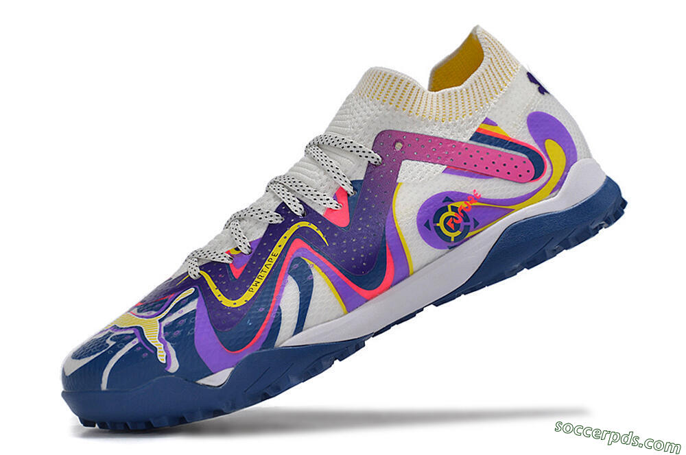 Puma Future X Powercat Tokyo Match TF Low-Tops Football Shoes - White/Purple/Blue/Yellow 8