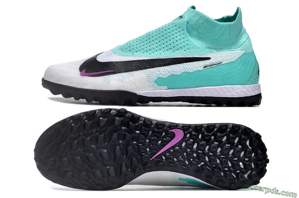 Nike Phantom GX Elite DF Link TF High-Tops Football Shoes - White/Jade/Black/Purple 0