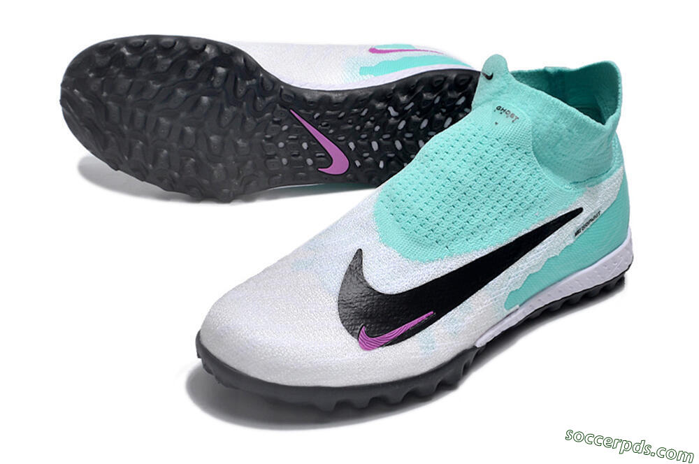 Nike Phantom GX Elite DF Link TF High-Tops Football Shoes - White/Jade/Black/Purple 3
