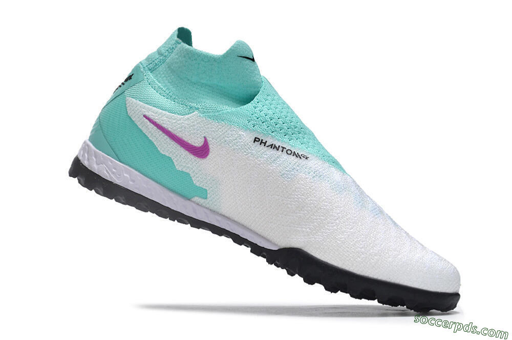 Nike Phantom GX Elite DF Link TF High-Tops Football Shoes - White/Jade/Black/Purple 4