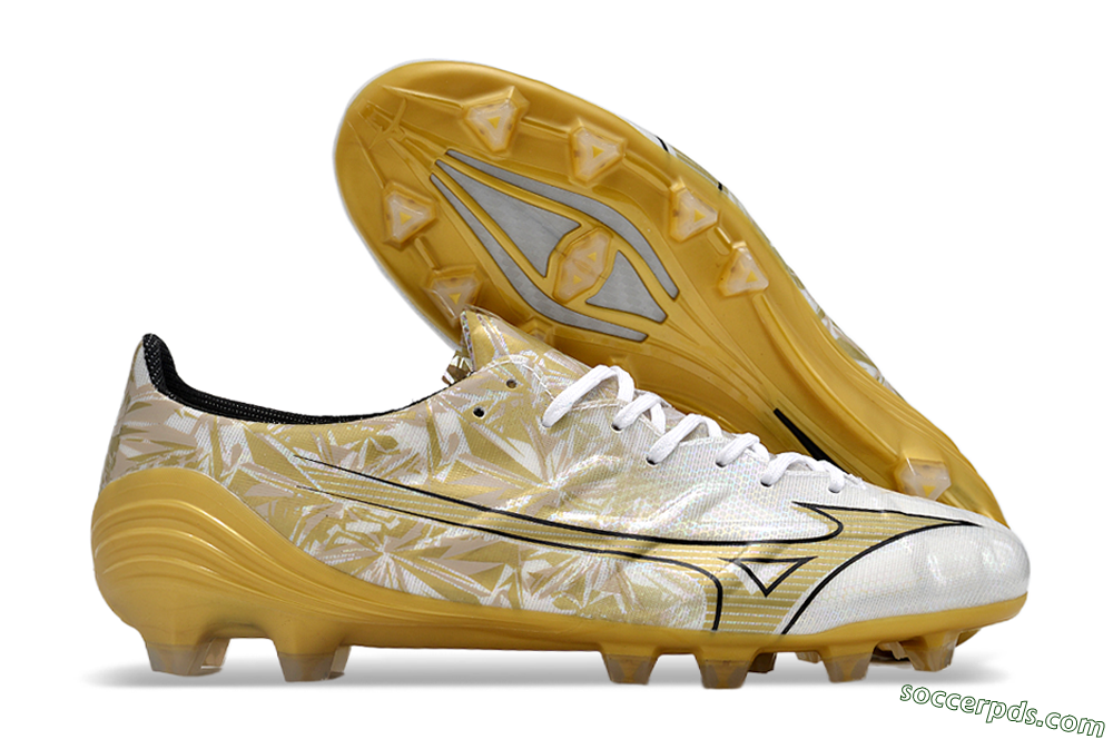 Mizuno Morelia Alpha Made in Japan FG Low-Tops Football Boots - White/Black/Gold 1
