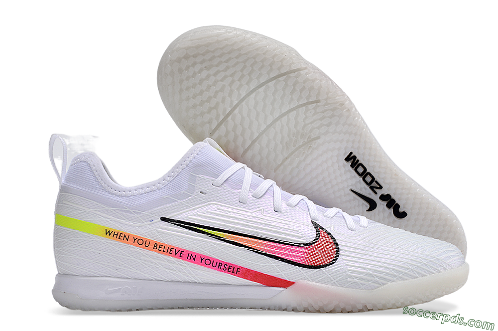 Nike Air Zoom Mercurial Vapor 15 Pro IC Low-Tops Football Shoes - White/Pink/Black/Yellow 1