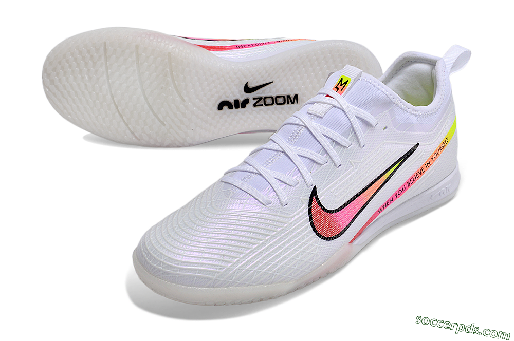 Nike Air Zoom Mercurial Vapor 15 Pro IC Low-Tops Football Shoes - White/Pink/Black/Yellow 3
