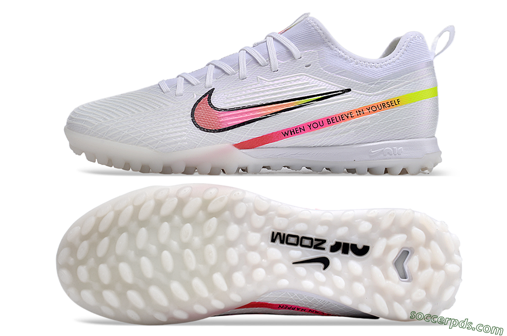 Nike Air Zoom Mercurial Vapor 15 Pro TF Low-Tops Football Shoes - White/Pink/Black/Yellow 0