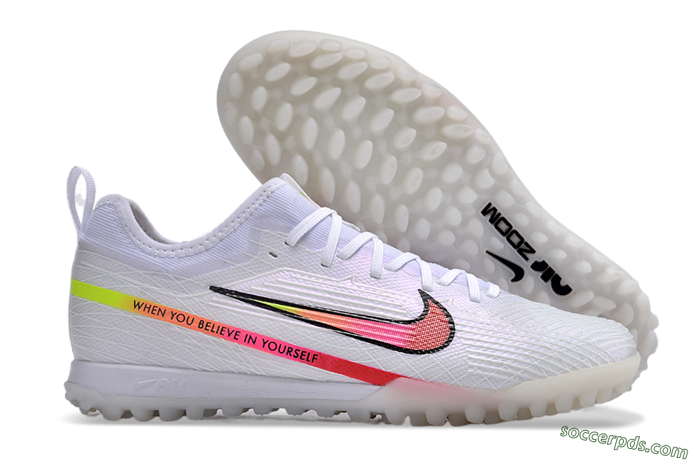 Nike Air Zoom Mercurial Vapor 15 Pro TF Low-Tops Football Shoes - White/Pink/Black/Yellow 1