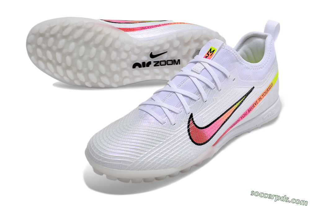 Nike Air Zoom Mercurial Vapor 15 Pro TF Low-Tops Football Shoes - White/Pink/Black/Yellow 3