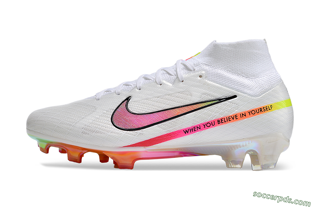 Nike Air Zoom Mercurial Superfly 9 Elite FG High-Tops Football Boots - White/Pink/Black/Yellow/Gold 2