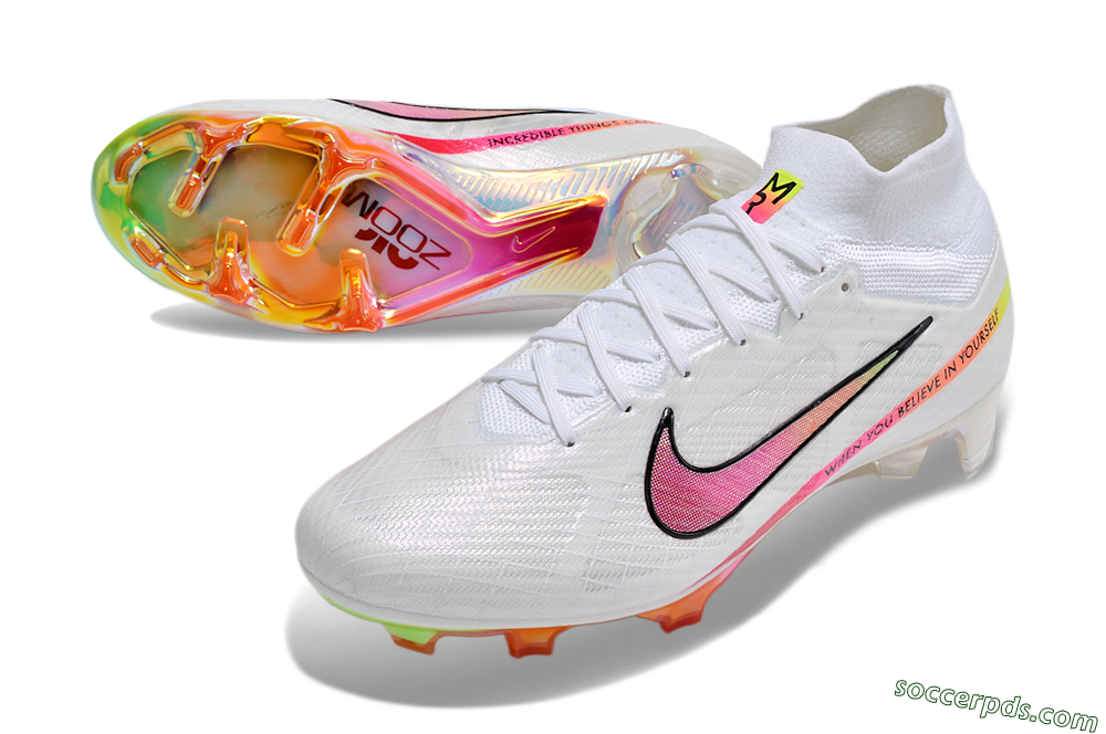 Nike Air Zoom Mercurial Superfly 9 Elite FG High-Tops Football Boots - White/Pink/Black/Yellow/Gold 3