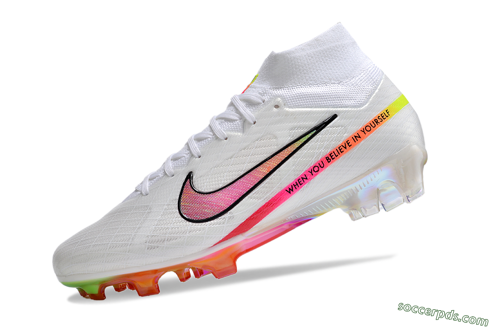 Nike Air Zoom Mercurial Superfly 9 Elite FG High-Tops Football Boots - White/Pink/Black/Yellow/Gold 5