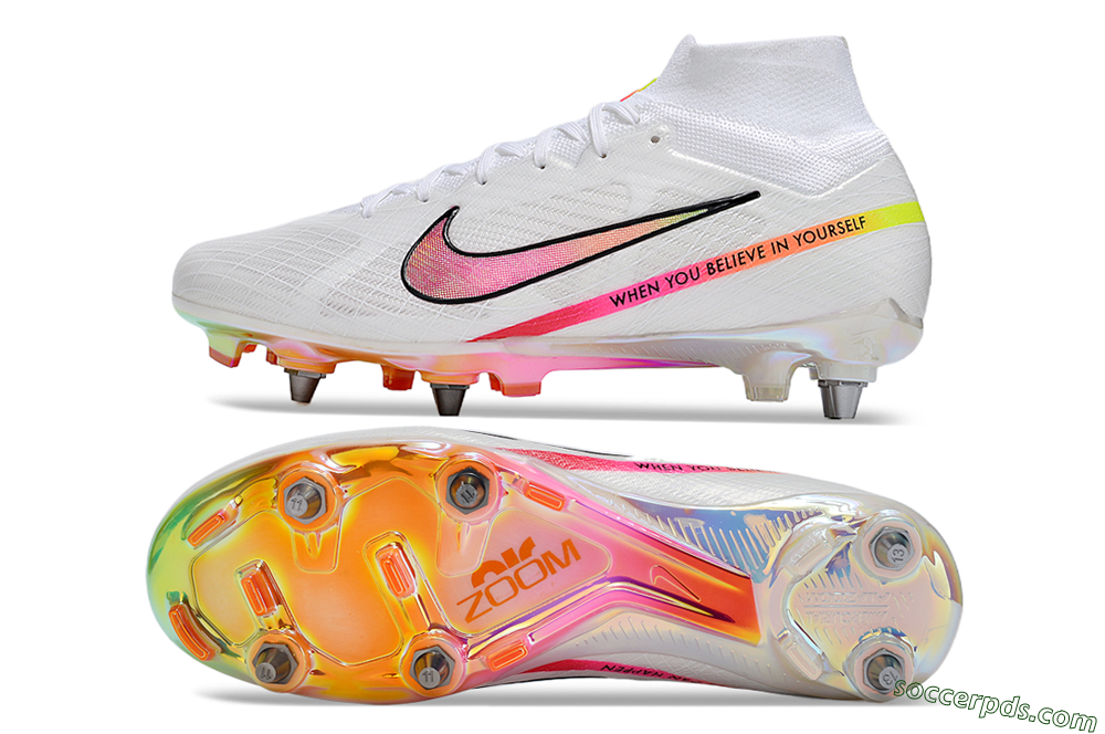Nike Air Zoom Mercurial Superfly 9 Elite SG High-Tops Football Boots - White/Pink/Black/Yellow/Gold 0
