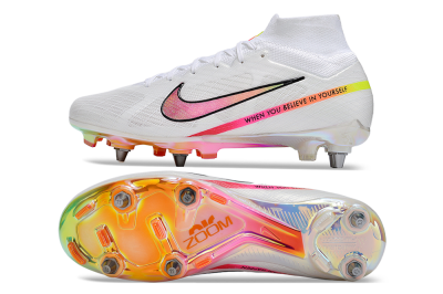 Nike Air Zoom Mercurial Superfly 9 Elite SG High-Tops Football Boots - White/Pink/Black/Yellow/Gold