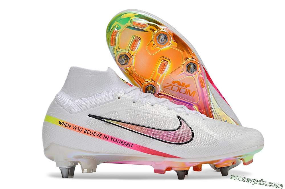Nike Air Zoom Mercurial Superfly 9 Elite SG High-Tops Football Boots - White/Pink/Black/Yellow/Gold 1