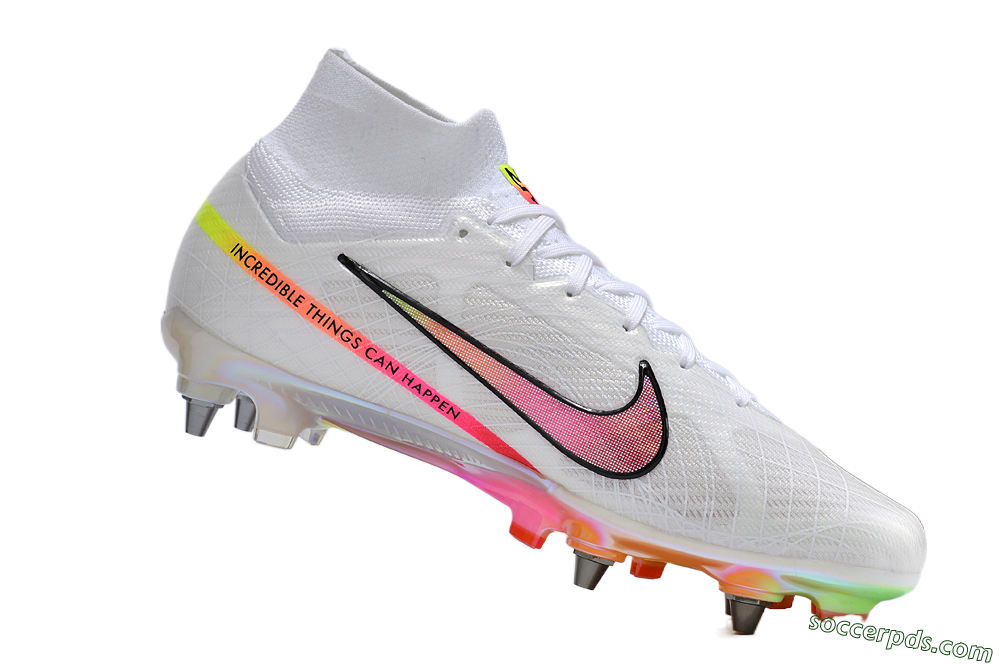 Nike Air Zoom Mercurial Superfly 9 Elite SG High-Tops Football Boots - White/Pink/Black/Yellow/Gold 4