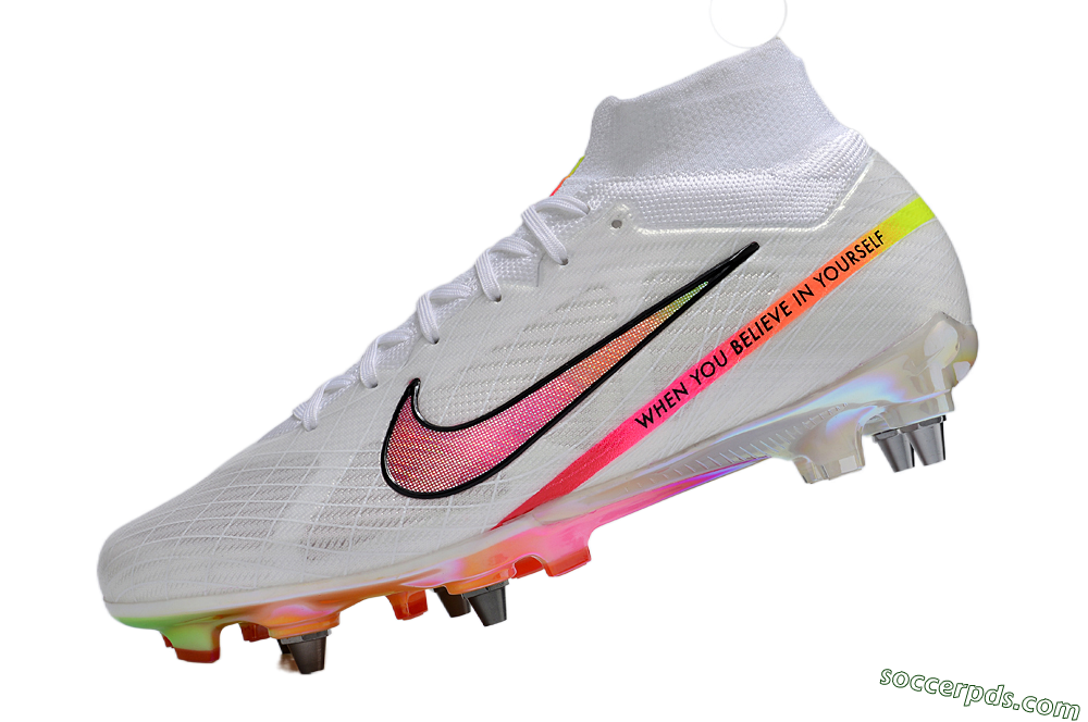 Nike Air Zoom Mercurial Superfly 9 Elite SG High-Tops Football Boots - White/Pink/Black/Yellow/Gold 5