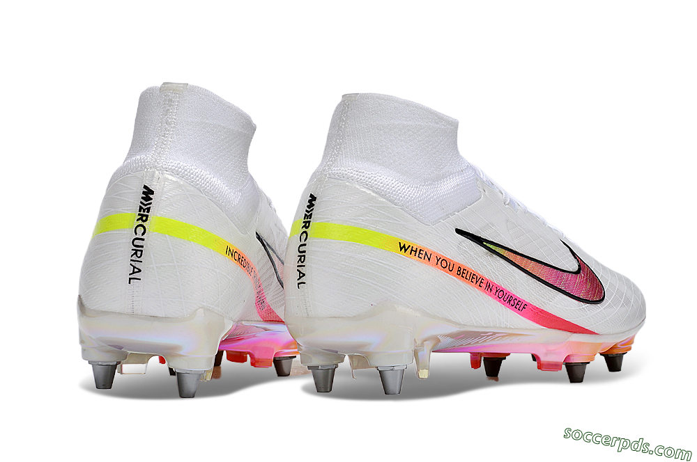 Nike Air Zoom Mercurial Superfly 9 Elite SG High-Tops Football Boots - White/Pink/Black/Yellow/Gold 6
