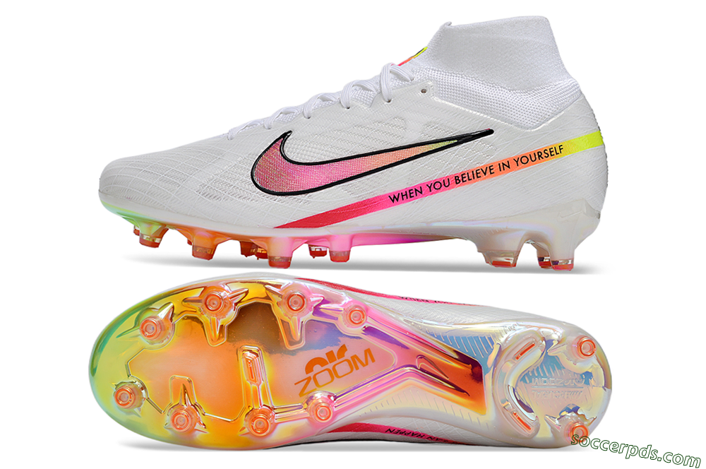 Nike Air Zoom Mercurial Superfly 9 Elite AG High-Tops Football Boots - White/Pink/Black/Yellow/Gold 0