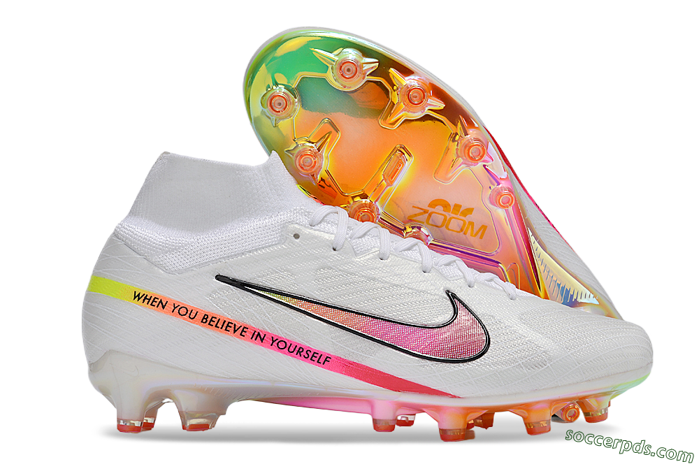 Nike Air Zoom Mercurial Superfly 9 Elite AG High-Tops Football Boots - White/Pink/Black/Yellow/Gold 1