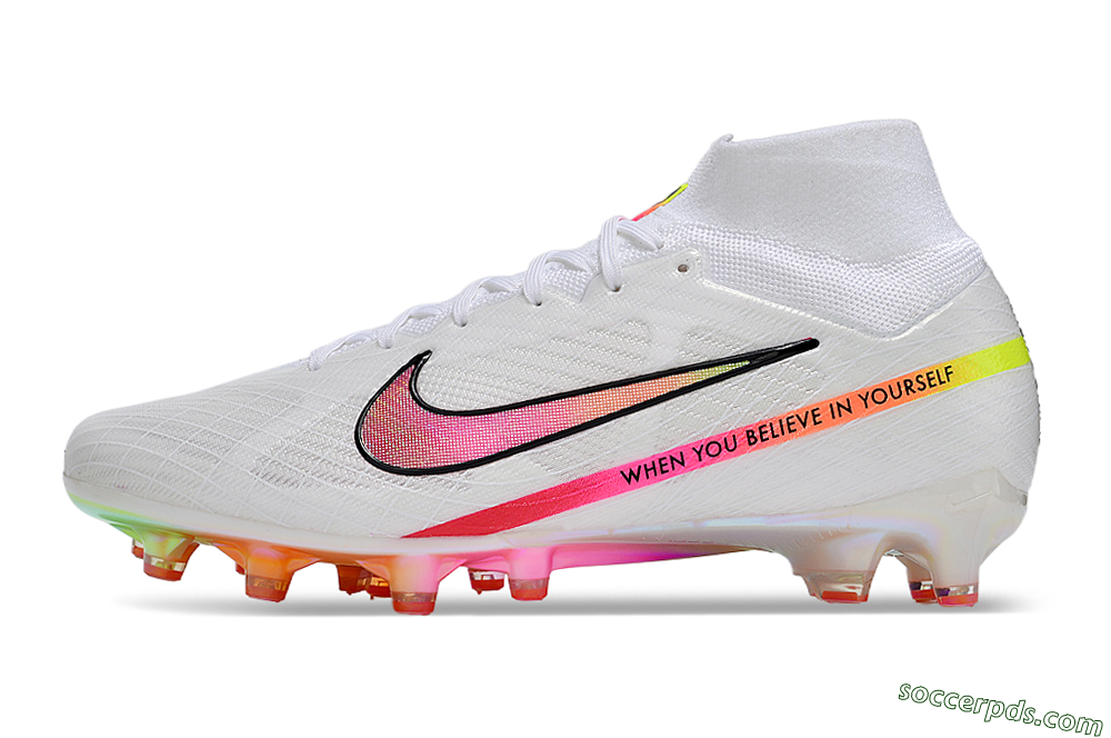 Nike Air Zoom Mercurial Superfly 9 Elite AG High-Tops Football Boots - White/Pink/Black/Yellow/Gold 2