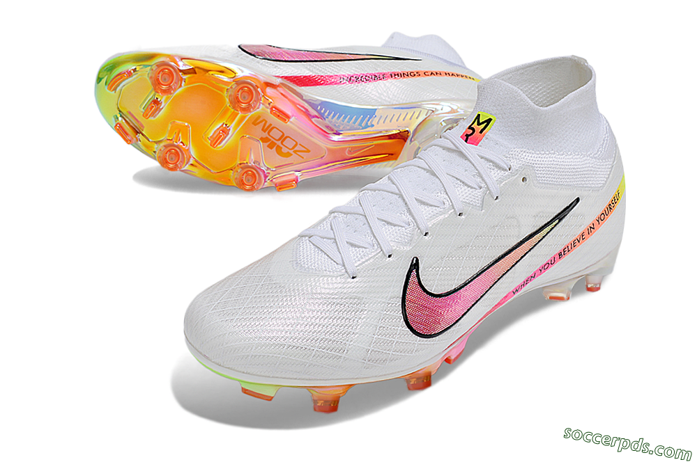 Nike Air Zoom Mercurial Superfly 9 Elite AG High-Tops Football Boots - White/Pink/Black/Yellow/Gold 3
