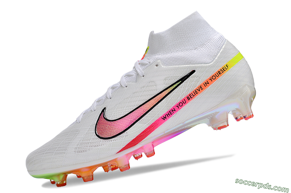 Nike Air Zoom Mercurial Superfly 9 Elite AG High-Tops Football Boots - White/Pink/Black/Yellow/Gold 5